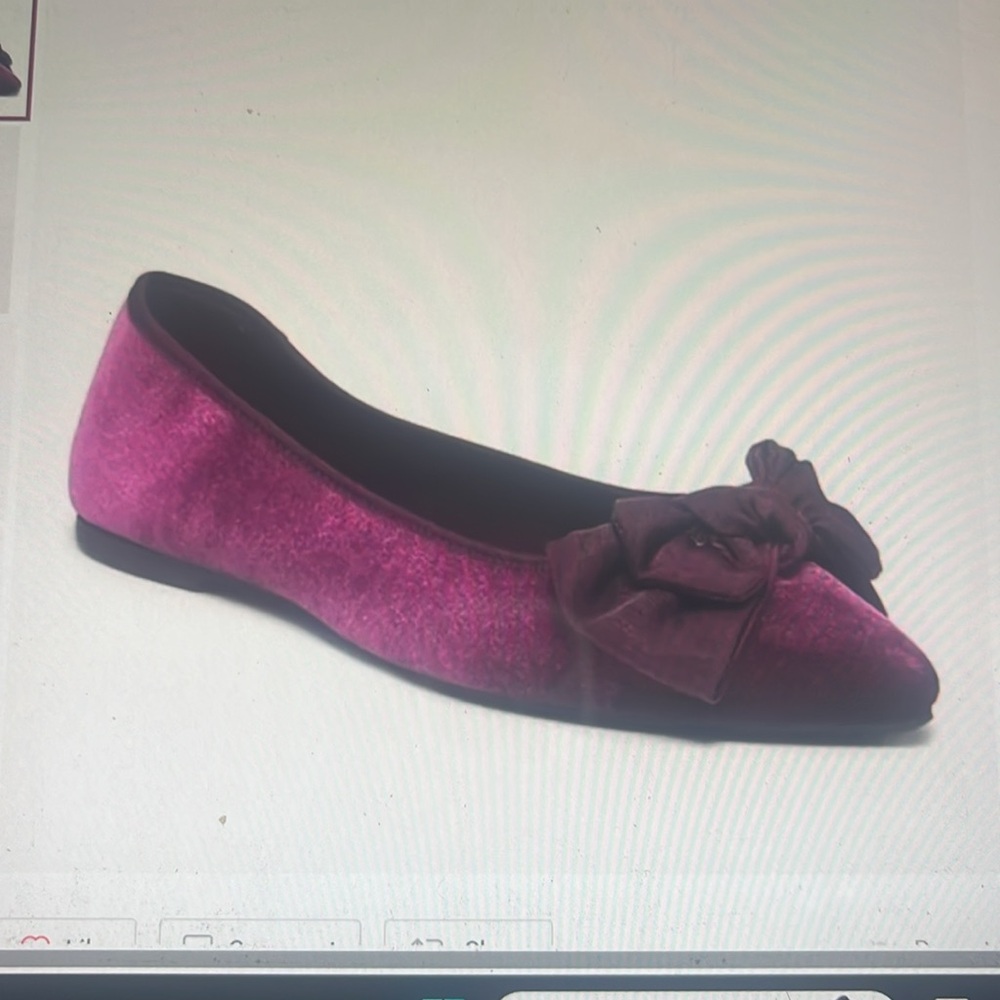 Burgundy Velvet bow pointed toe flats